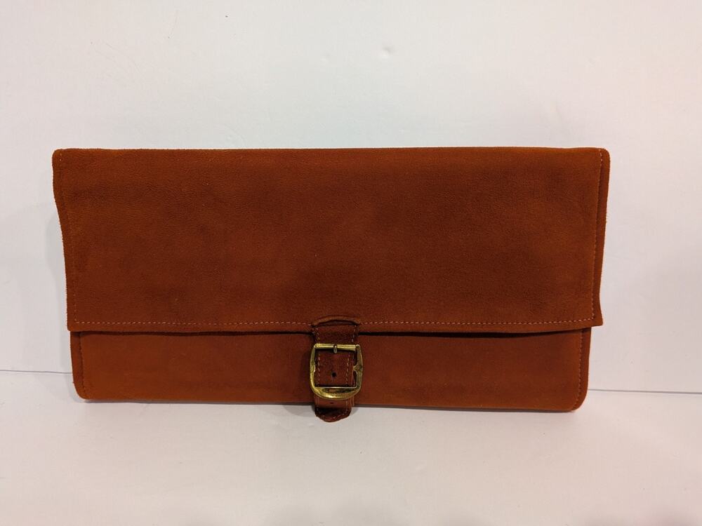 Vintage Suede Leather Jewelry Roll Travel Organizer Boho Western Storage Case